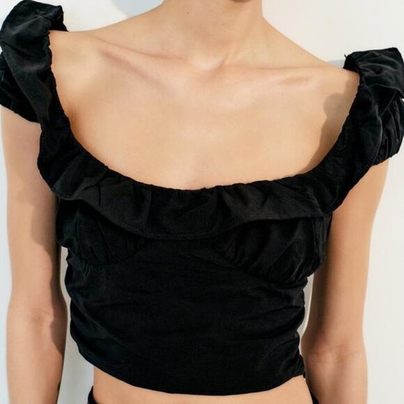 ZARA BLACK RUFFLED CROP TOP - Picture 7 of 10